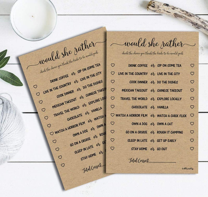 All-Ewired-Up All Ewired Up Would She Rather Game - Kraft (50-sheets) Rustic Bridal Wedding Shower or Bachelorette Party Game, Printed Engagement Rehearsal (Large Size Sheets) - Image 3
